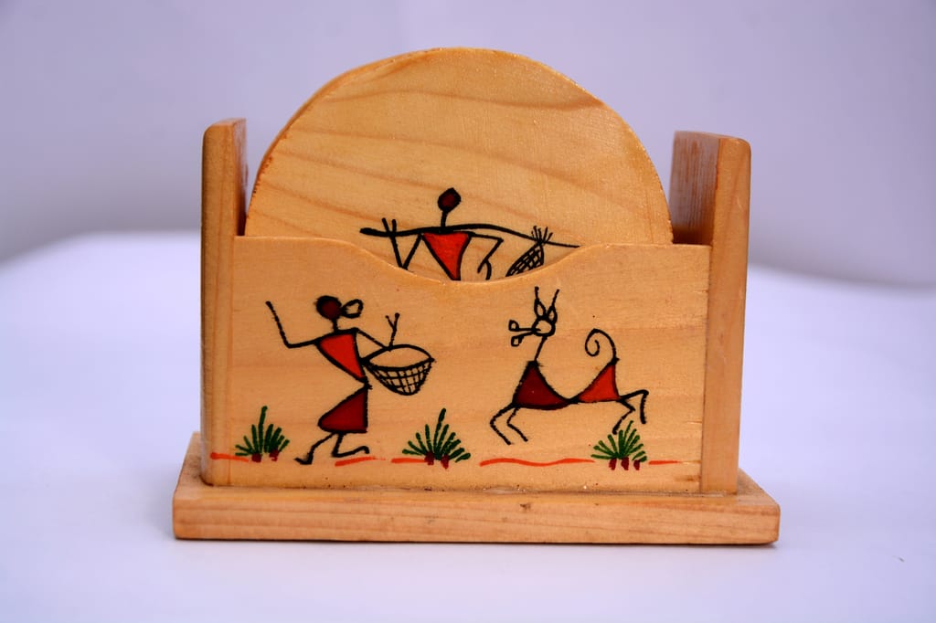 Hand Painting Warli Art Tea Coasters (Round Shaped)
