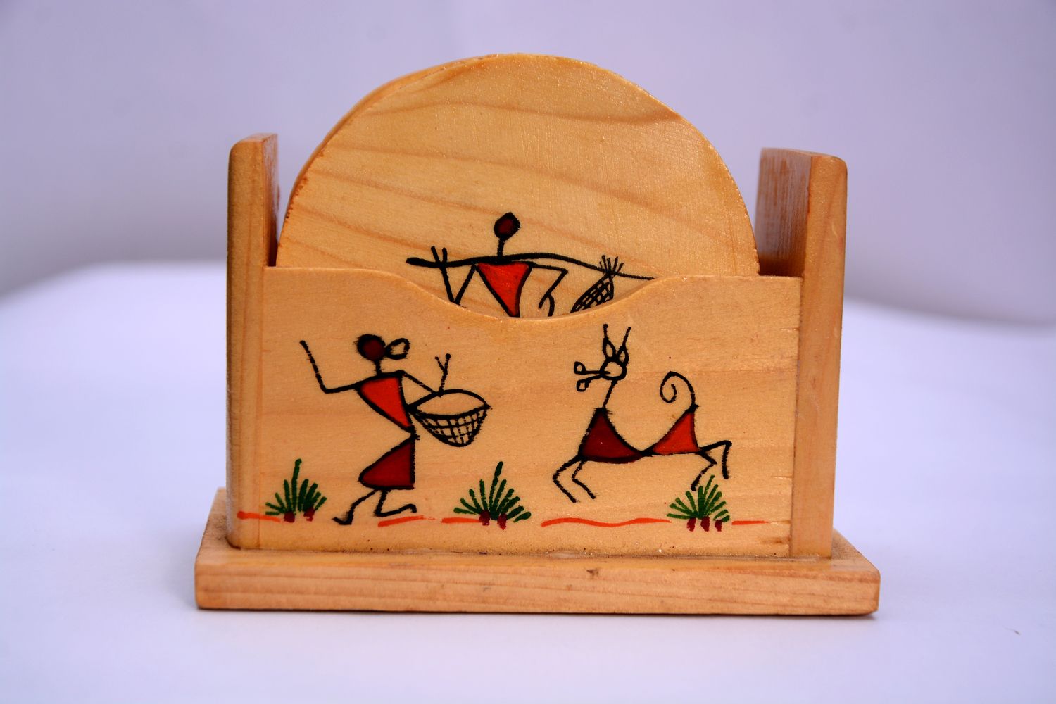 Hand Painting Warli Art Tea Coasters (Round Shaped)