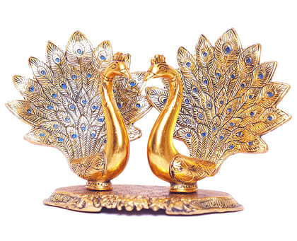 DreamKraft Loving Peacock Pair Metal Statue, Couple Peacock Decorative Showpiece for Home and Office, Feng Shui Vastu Animal Showpiece - (Gold - 20.5 x 9.5 x15 cm)