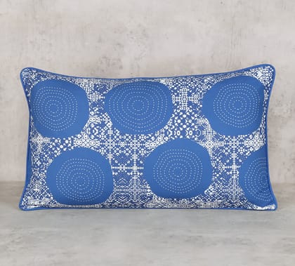India Circus Beryl Indigo - Cotton Poplin Cushion Cover - 12 X 20 Inch