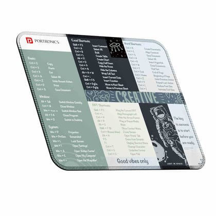 Portronics Comfipad 3 Mouse Pad with Windows Shortcuts Design, Non-Slip Base, Stitched Edges, High-Precision Smooth Surface, Water Resistant Keyboard Pad for Gaming, Office & Home (Grey)