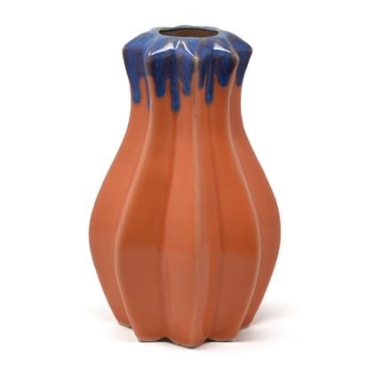Groove Ceramic Vase 8 inches-Orange