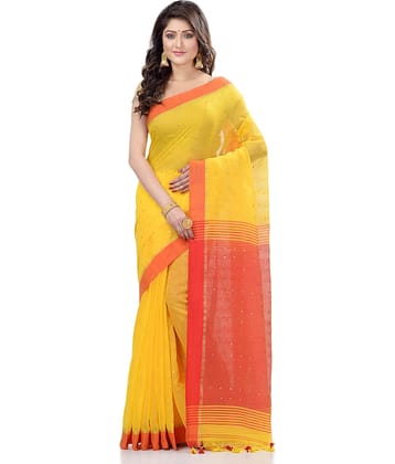 Desh Bidesh Cotton Self Design Saree With Unstitched Blouse Piece ( Yellow )