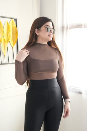Brown Seamless Top With Inbuilt Bra