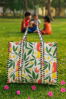 Handblock Printed Quilted Tote Bag without zip/button 17x18x 6 inches