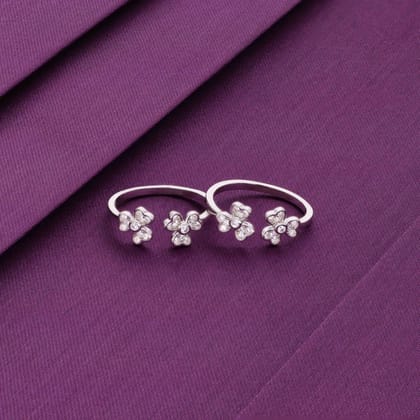 Sterling Silver Floral Toe Rings-White Stone / Silver