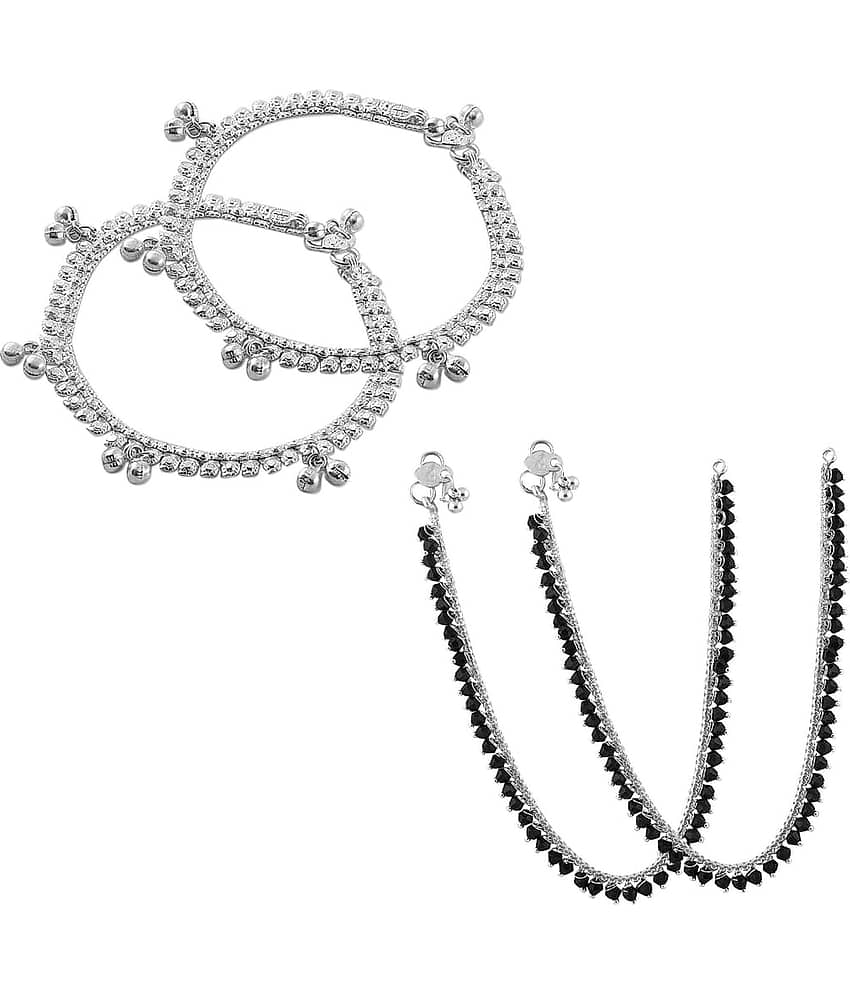 HEER COLLECTION - Silver Anklets ( Pack of 2 )