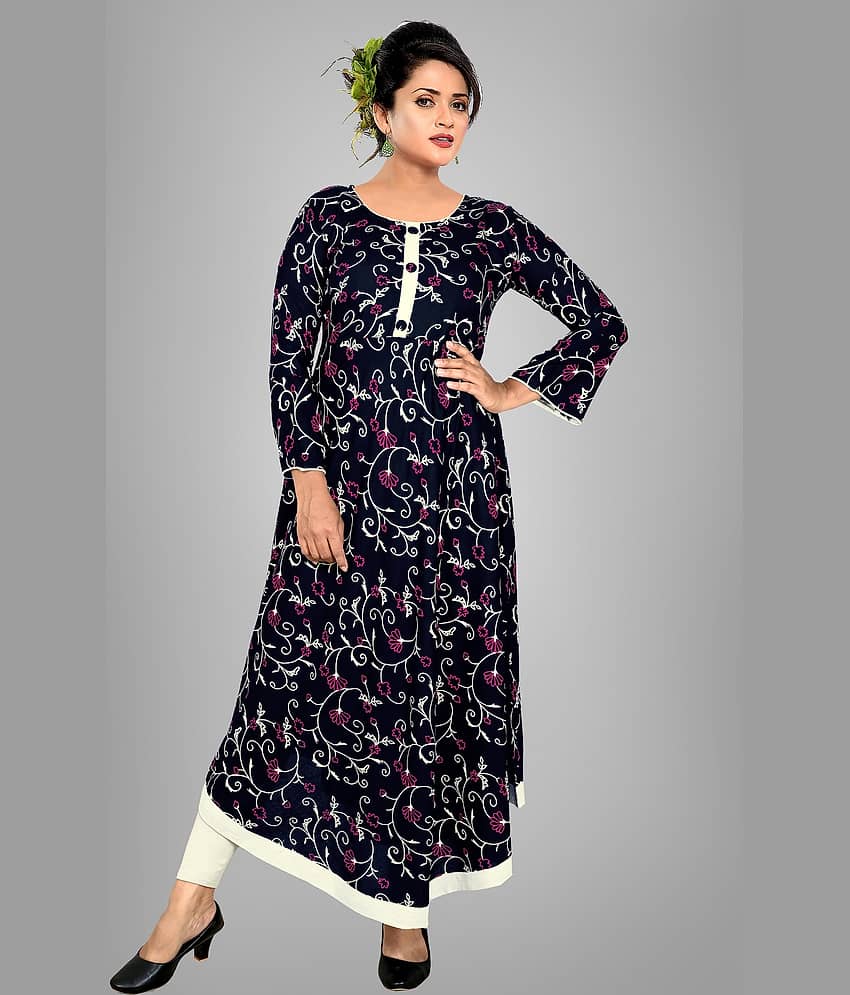 HAYA - Black Rayon Women's Asymmetrical Kurti ( Pack of 1 )