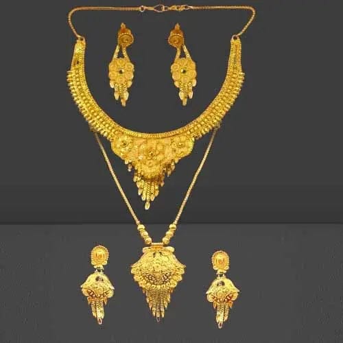Exclusive One Gram Gold Bridal Combo Set: Choker, Long Necklace, and Earrings