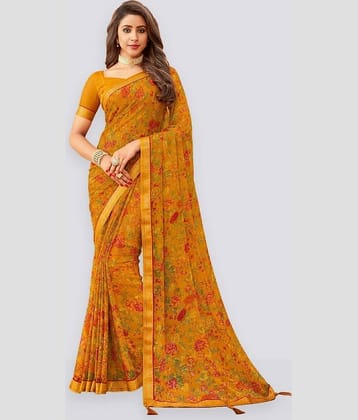 Samah Georgette Printed Regular Saree With Unstitched Blouse Piece ( Orange )