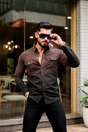 Brown Acid Wash Double Shade Cotton RFD Shirt Brown Acid Wash Double Shade Cotton RFD Shirt