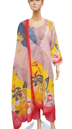 Muslin Stitched Kurta Set With Dupatta
