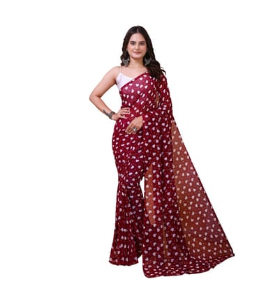 Women's Georgette Printed Saree With Unstitched Blouse 5.5Mtr (Maroon)-PID63028 Women's Georgette Printed Saree With Unstitched Blouse 5.5Mtr (Maroon)-PID63028