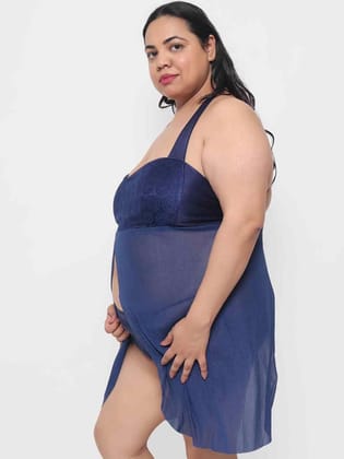 Plus Size Sexy Navy Babydoll Bikini Dress with Panty for Honeymoon BB33N