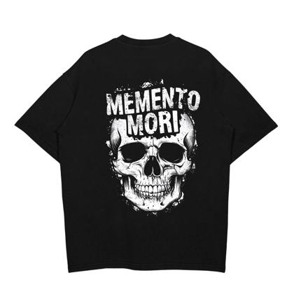 RASB "MOMENTO MORI" - Round Neck Drop Shoulder Graphic Printed Oversized Cotton T-shirt-Black / S