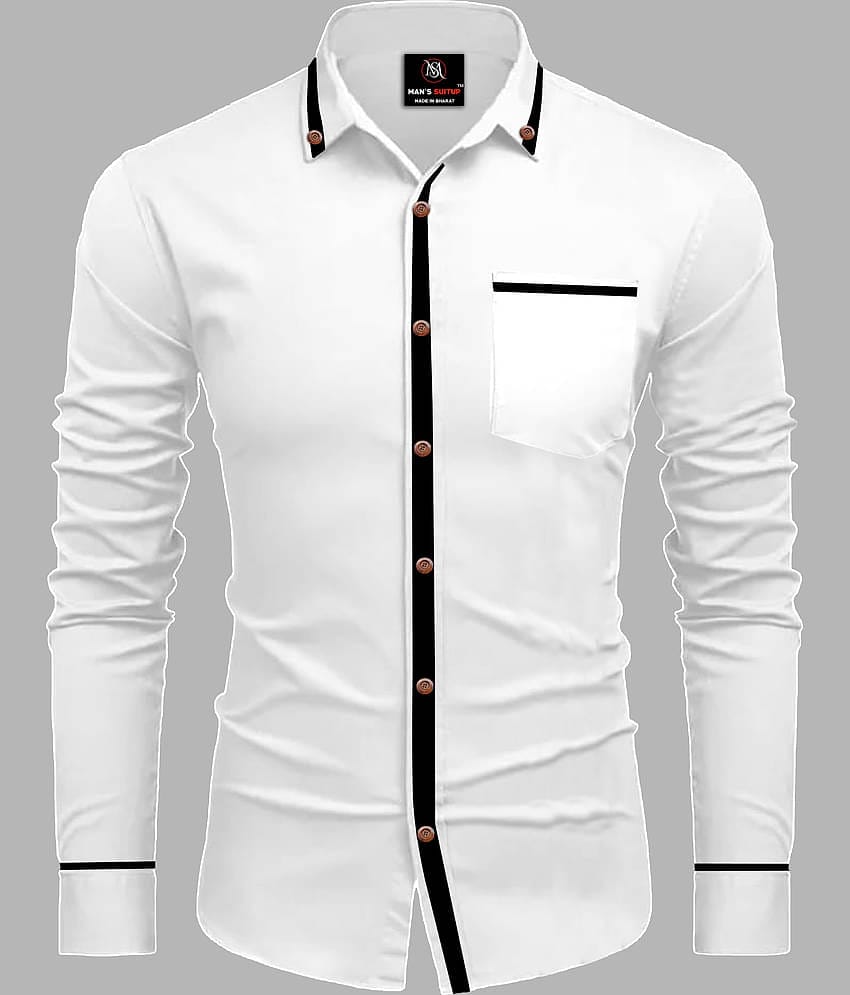 MAN'S SUITUP Cotton Blend Regular Fit Solids Full Sleeves Men's Casual Shirt - White ( Pack of 1 )