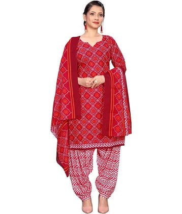 Rajnandini Women Cotton Blend Printed Straight Kurti With Patiala Salwar ( Maroon )