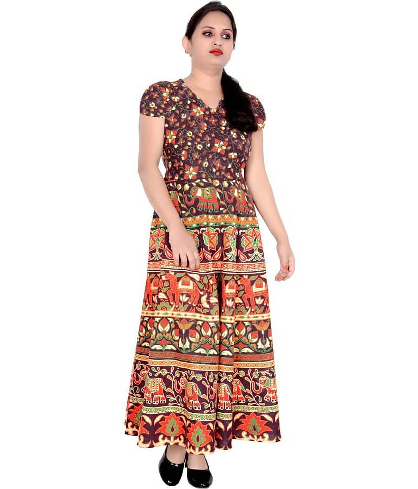 Sttoffa - Brown Cotton Women's Flared Kurti