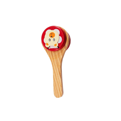 Wooden Rattle,Cute Baby Kid Cartoon Hand Bell Toy-Pack of 1