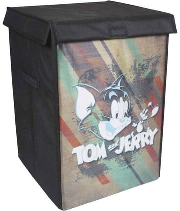 PrettyKrafts Tom & Jerry Folding Laundry Basket for Clothes with Lid & Handle, Toys Organiser, 75 Litre, Blue…