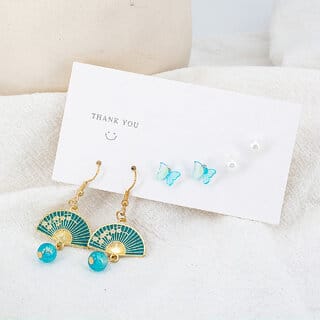 Japanese Fan Style Earring Set (3pair in a pack)