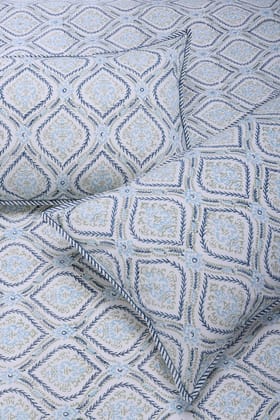 Parvati Damask Jaal Blue Cotton Percale Bedsheet-California King - 108 x 108 in / Blue / Blue