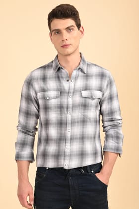 Alaska - Slub Check Shirt - Grey-S-38 / GREY