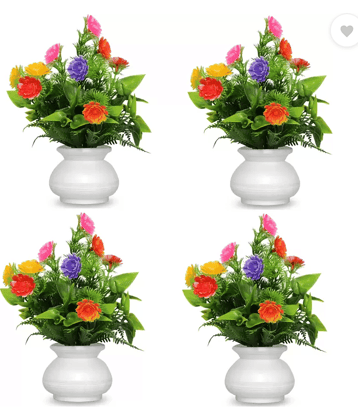 zonezer - Multicolor Sunflower Artificial Flowers With Pot ( Pack of 4 )
