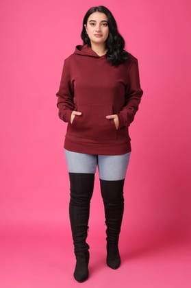 Solid Winter Sweatshirt with Hoodie-Maroon-L / Maroon