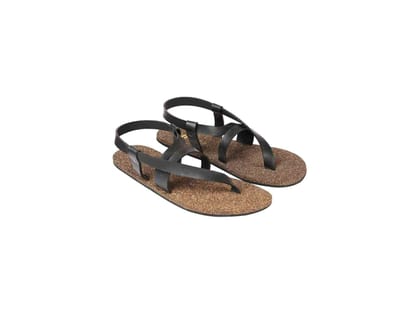 Paaduks Nuba Solo-Strap Waterproof Cork Black Sandals - UK 6
