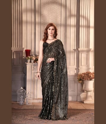 Apnisha Georgette Embellished Saree With Unstitched Blouse Piece ( Black )