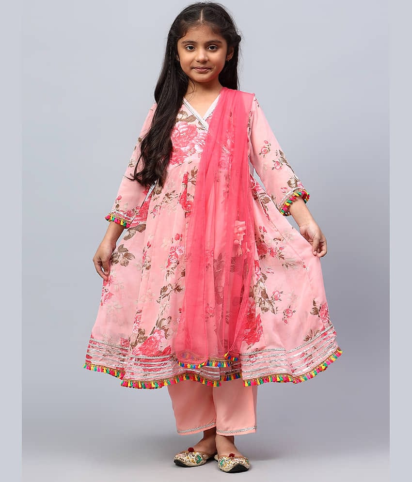 ZARISTAA Girls Georgette Kurti Legging Set ( Pack of 1 , Pink )