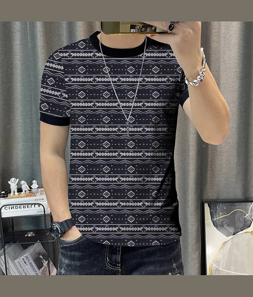 KAJARU Men Polyester Regular Fit Printed T-Shirt ( Black )