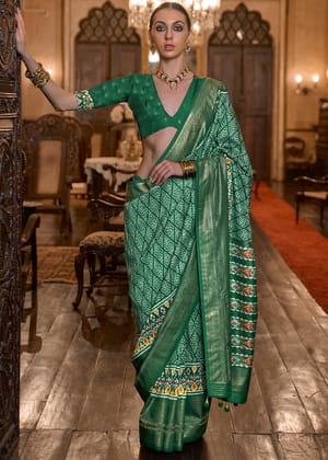 Forest Green Printed Patola Silk Saree