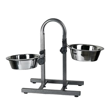 BlingPets Diner Set For Dog, Cat With Adjustable Stand|H Base Anti-Skid Rubber Base Noise Free|Elevated Diner With 2 Stainless Steel Bowl Large Pet Food & Water Dispenser (2800Ml X 2),?43x14x20 cm