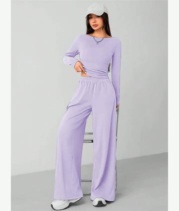 kotty Women Solid Blazer With Trousers Co-Ord Set ( Purple )
