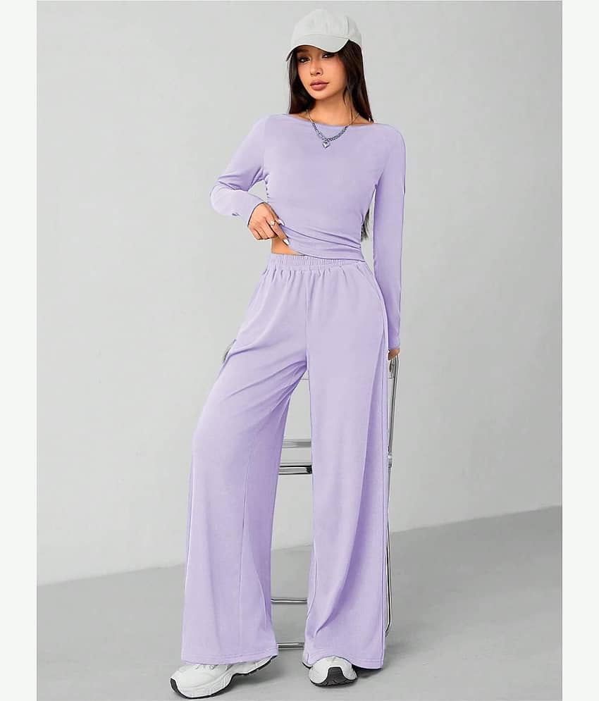 kotty Women Solid Blazer With Trousers Co-Ord Set ( Purple )