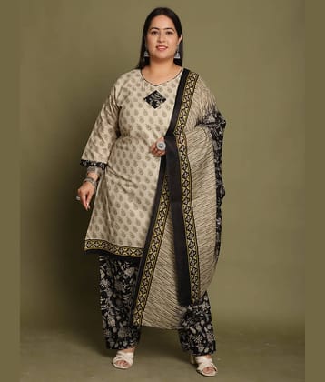 Rajnandini Cotton Blend Printed Kurti With Pants Women's Stitched Salwar Suit - Beige ( Pack of 1 )