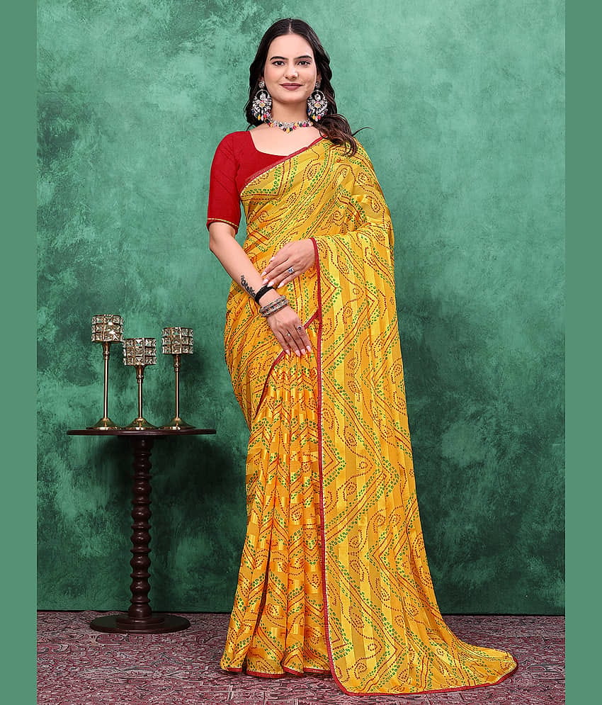 Kanooda Prints Georgette Printed Saree With Unstitched Blouse Piece ( Pink )