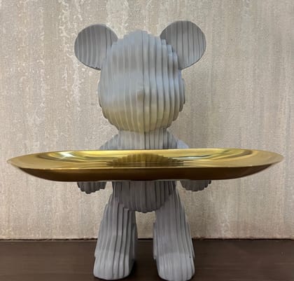 Patterned Mickey Standing With a Tray-Grey / Polyresin | Glossy Matt Finish / H: 11 | L: 7 | W: 4 (Inch)