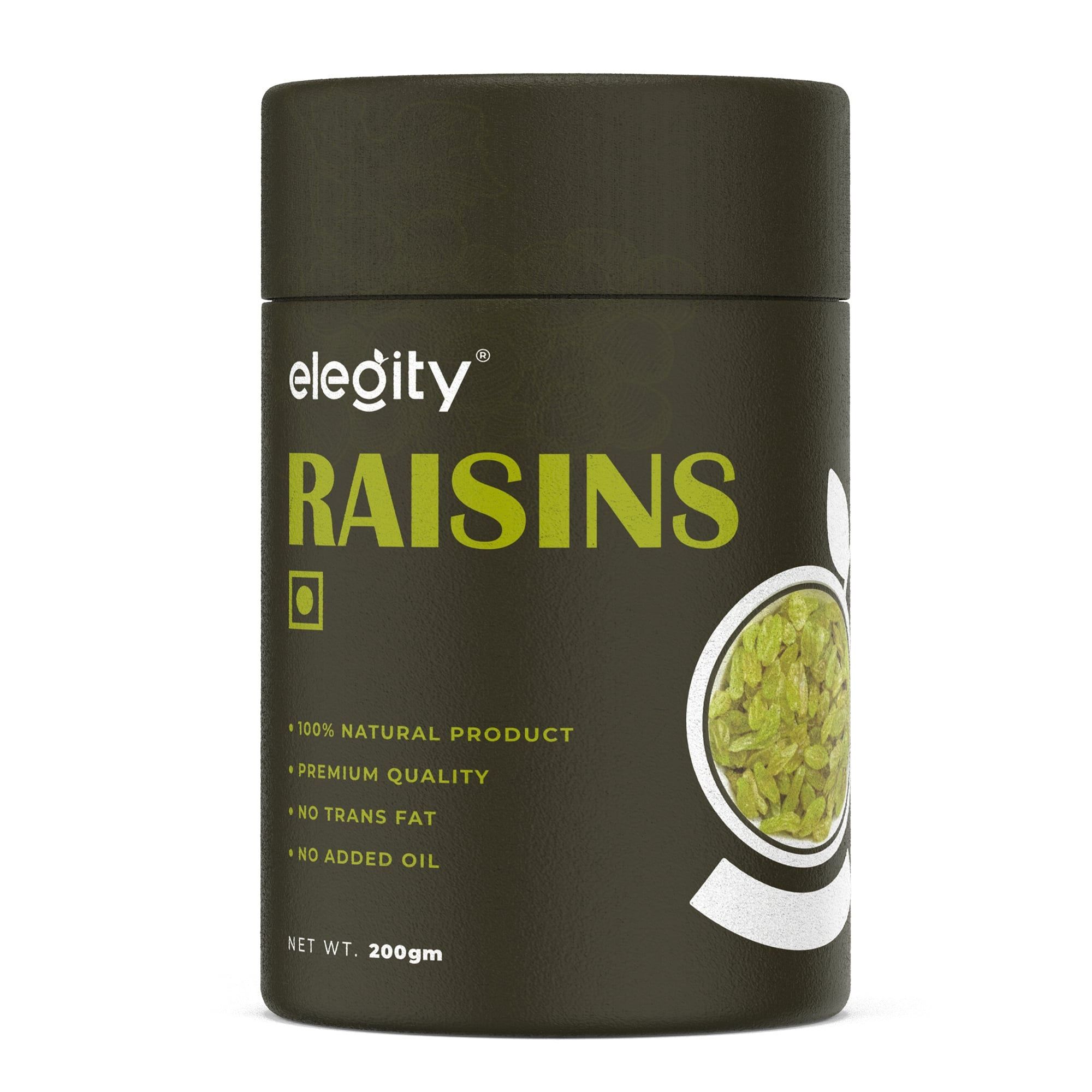 ELEGITY Plain Seedless Green Raisins Papertube (200 gm) | 100% Natural Dried Grapes (Kishmish) | Nutritious, Delicious & Healthy Snack | Source of Fibre in Nuts | No Preservatives in Dry Fruit