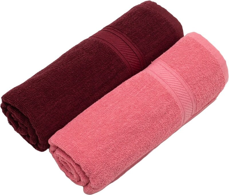 Furnofy Cotton 450 GSM Bath Towel Merun, Pink (Pack Of 2)