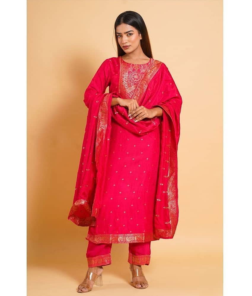 Estela - Pink Straight Viscose Women's Stitched Salwar Suit ( Pack of 1 )
