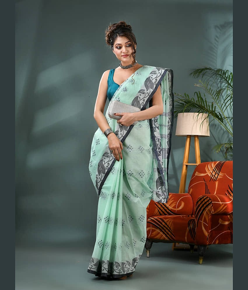 Desh Bidesh Cotton Self Design Tant Saree Without Blouse Piece ( Blue )