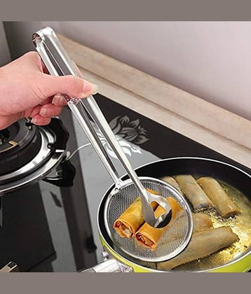 Bhavyta Silver Stainless Steel 2 in 1 Fry Tool Filter Spoon Strainer with Clip ( Set of 1 ) Bhavyta Silver Stainless Steel 2 in 1 Fry Tool Filter Spoon Strainer with Clip ( Set of 1 )