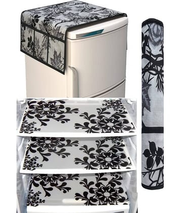 SHUBH Polyester Floral Fridge Mat & Cover ( 99 58 ) Pack of 5 - Black