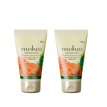 Moha Foot Cream for Dry & Cracked Feet | Crack Heel Repair Cream | Visible Difference in 1st application| Enriched with Aloe, Papaya & Peppermint | Foot Care Cream for Women Deep Absorbing, Cooling & Vegan Formula - 150g (Pack of 2) Moha Foot Cream for D