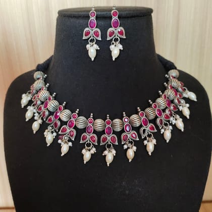 Oxidised Motif Necklace for Navratri Glam | Sarichka Fashion-Red