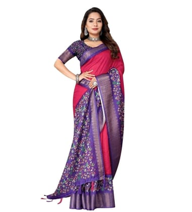 Women's Cotton Silk Printed Saree With Unstitched Blouse 5.5Mtr (Multicolor)-PID66564