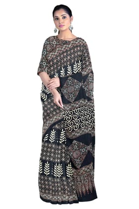 Modal Silk Ajrakh Hand Block Print Saree